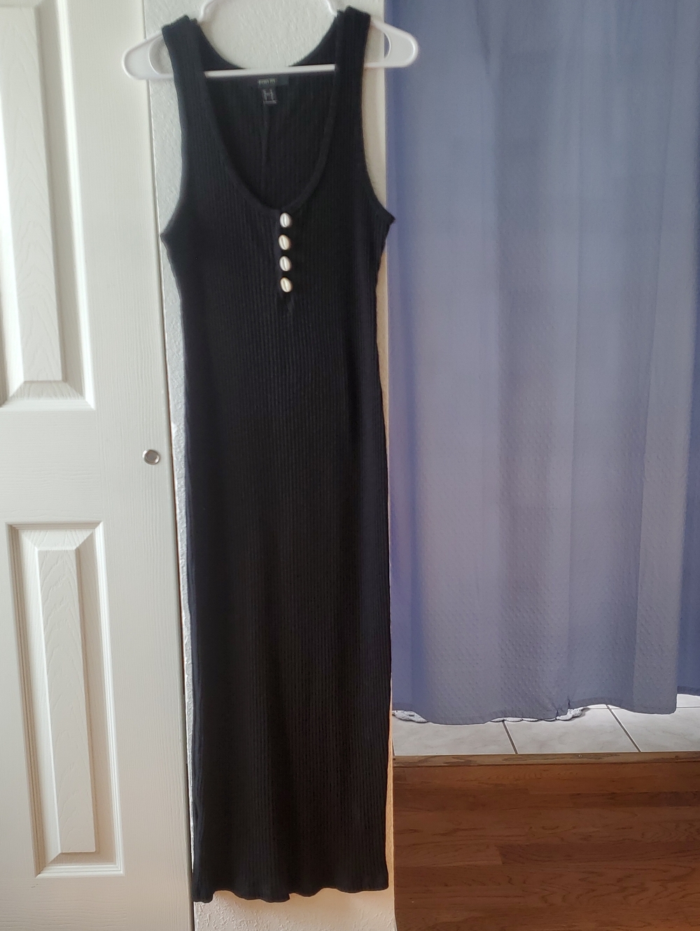 Forever 21 Black Ribbed Tank Maxi with Front Buttons